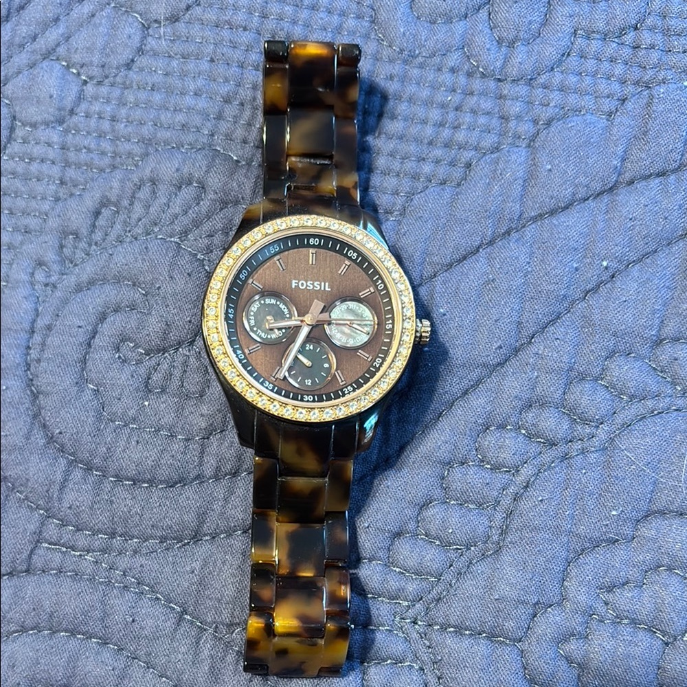 Fossil Tortoise Shell Watch with Gold Accents
